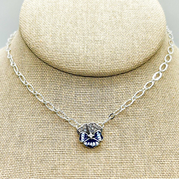 NWOT Sterling Silver, blue pansy necklace 16"to  18" Long. - Picture 8 of 12